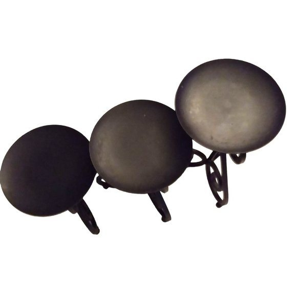 Black Wrought Iron Graduated Tier Scrollwork Pillar Candlestick Holder Set of 3 - Picture 11 of 11